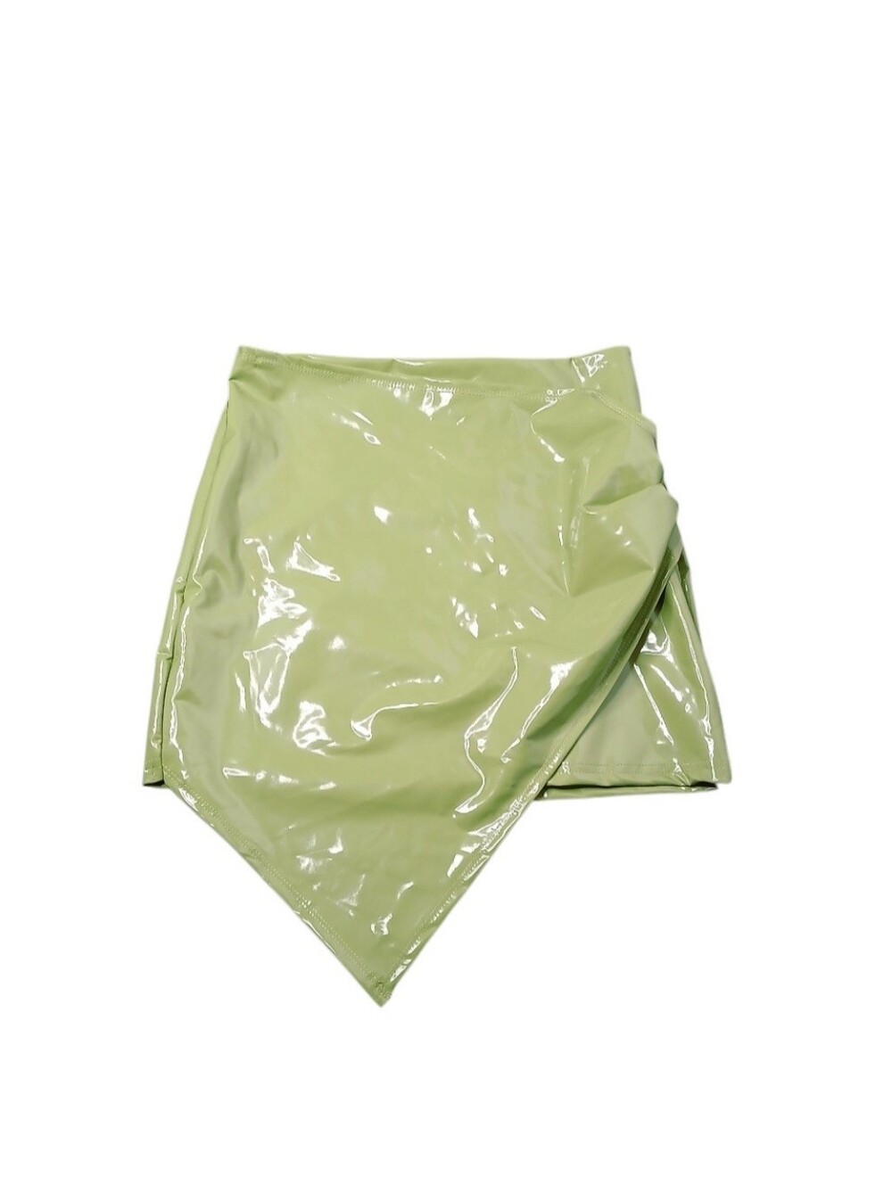 SHEIN Shiny Asymmetrical Vinyl Mini Skirt in Pale Green